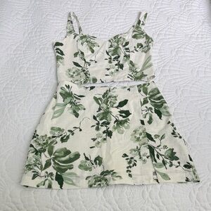 Abercrombie Floral Green and White Skort and Top Set